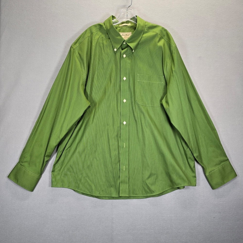 Eddie Bauer Wrinkle Resistant  XXL Long Sleeve Green Striped Shirt